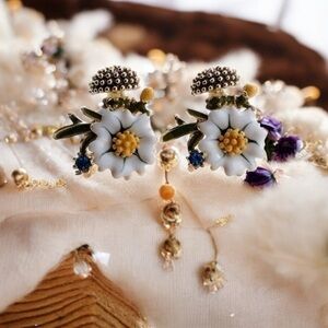 18K GP Enamel Daisy Earrings